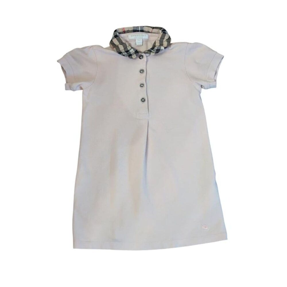 Burberry Children Girls Pink Polo Dress Vintage Check Collar 4Y Luxury
